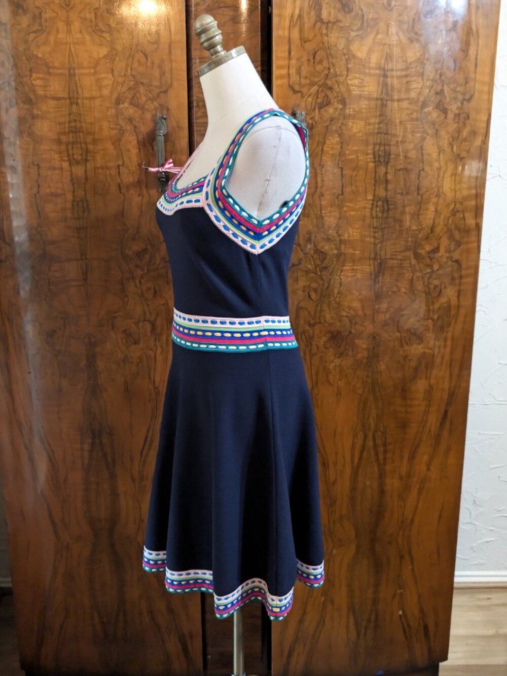Milly New York Multicolor Trim Skater Dress M Blue Retro Y2K Whimsigoth - Picture 5 of 7